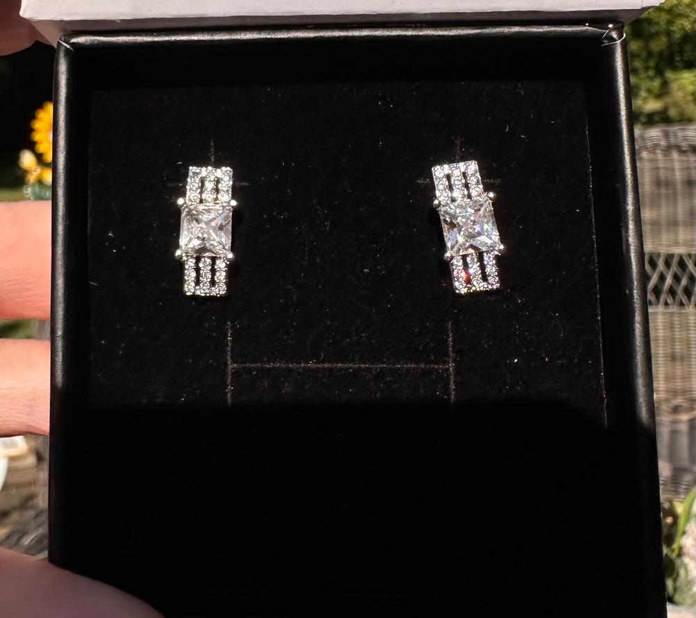 Fiona 18k White Gold Stud Earrings with Princess Cut Crystals - Customer Photo From Vicki