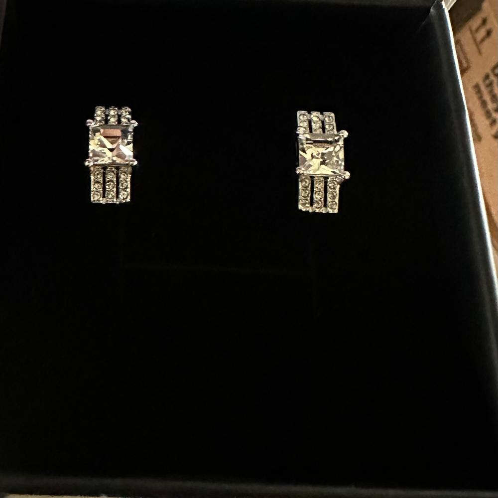 Fiona 18k White Gold Stud Earrings with Princess Cut Crystals - Customer Photo From Milancita