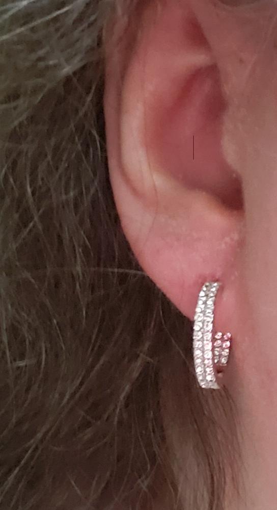 Grace 18k White Gold Plated Hoop Earrings with Round Cut Crystals - Customer Photo From Angel G.