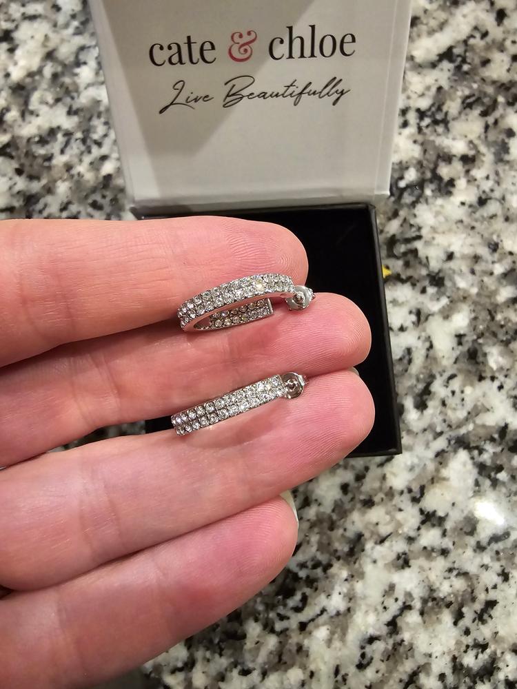 Grace 18k White Gold Plated Hoop Earrings with Round Cut Crystals - Customer Photo From Hollie H.