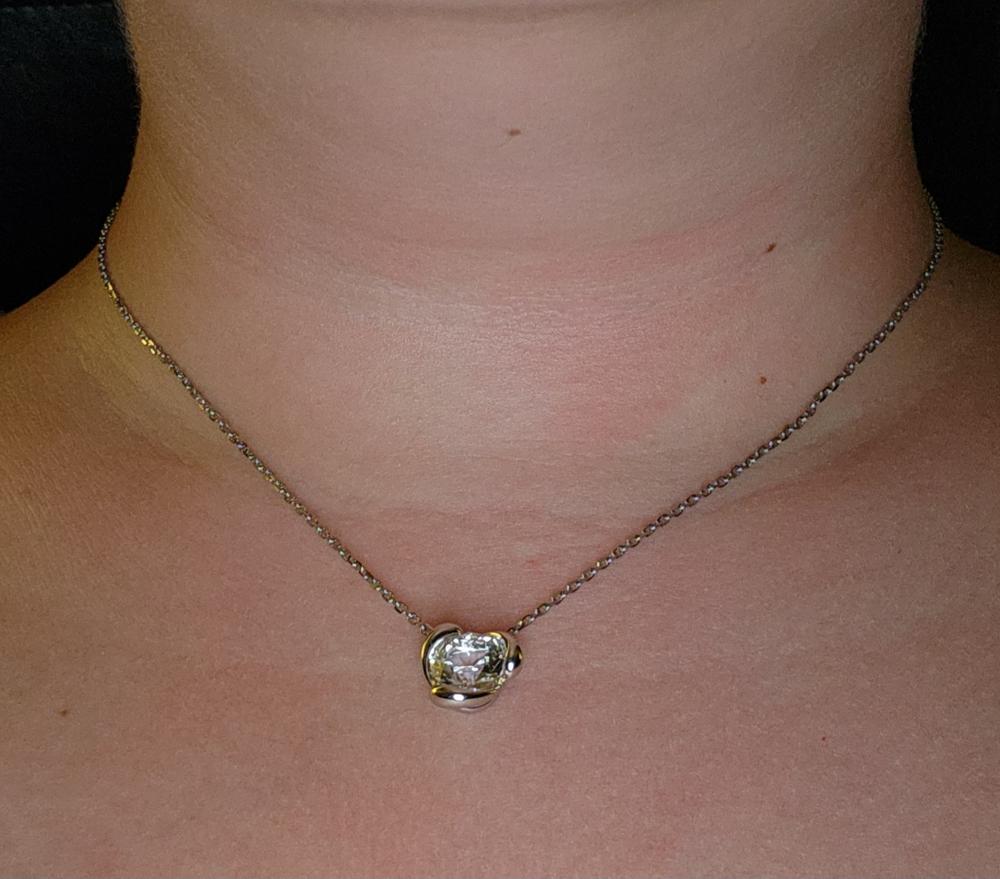 Harmony "Peaceful" 18k White Gold Plated Necklace with a Sparkling Solitaire Round Cut Swarovski Crystal - Customer Photo From Allison C.