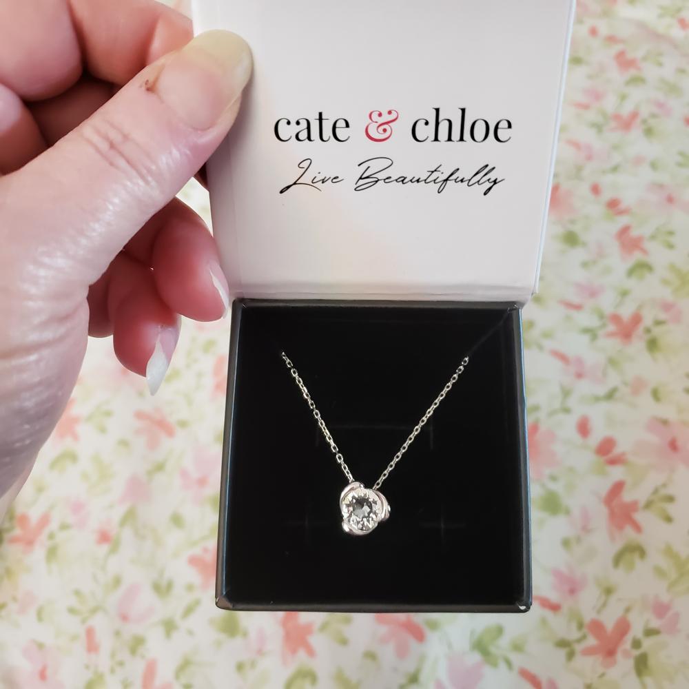 Harmony "Peaceful" 18k White Gold Plated Necklace with a Sparkling Solitaire Round Cut Swarovski Crystal - Customer Photo From Bonnie G.