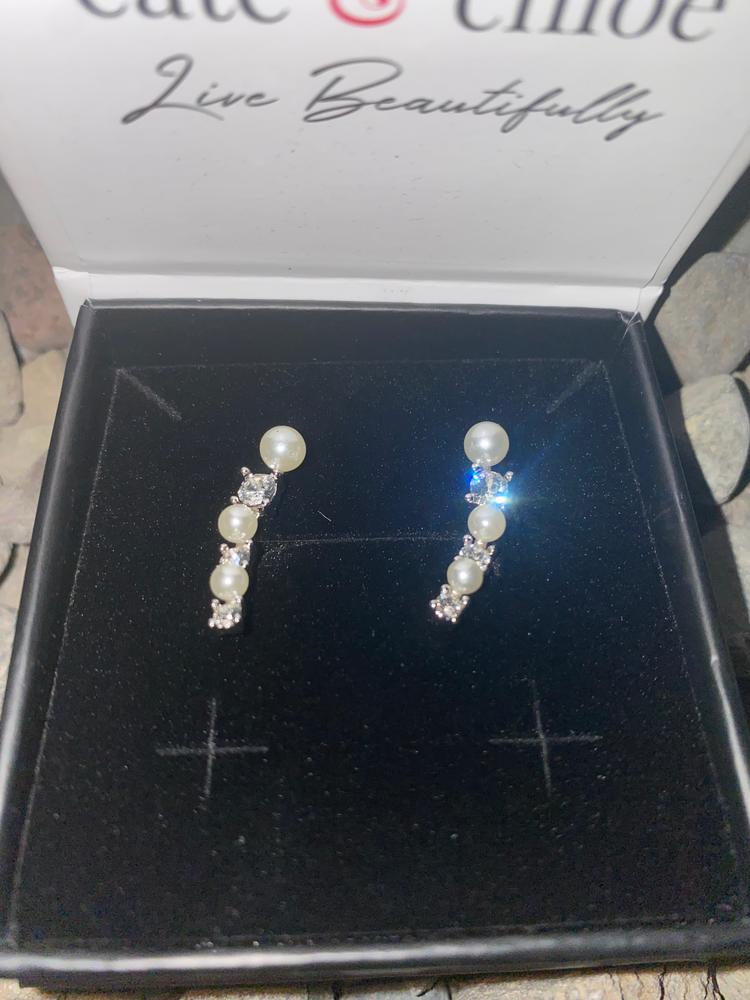 Juniper 18k White Gold Wrap Earrings with White Beads and Crystals - Customer Photo From Amanda Z.