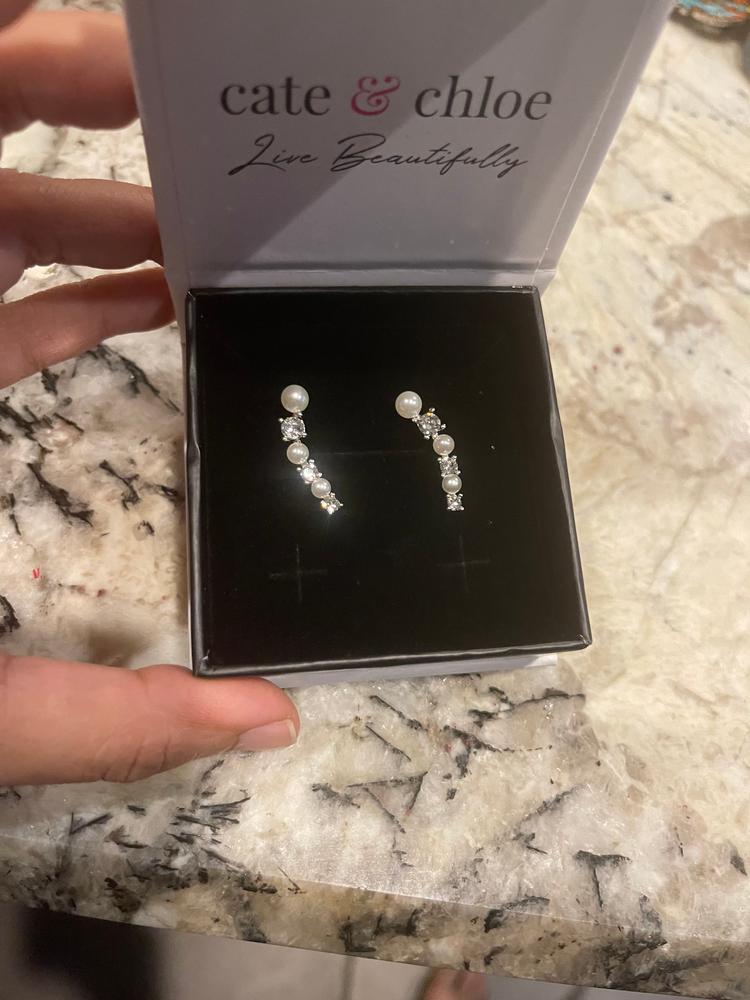 Juniper 18k White Gold Wrap Earrings with White Beads and Crystals - Customer Photo From BC18