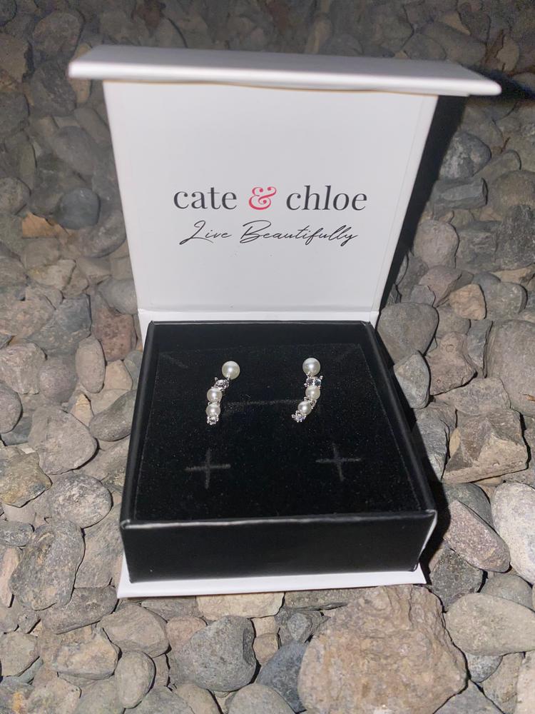 Juniper 18k White Gold Wrap Earrings with White Beads and Crystals - Customer Photo From Amanda Z.