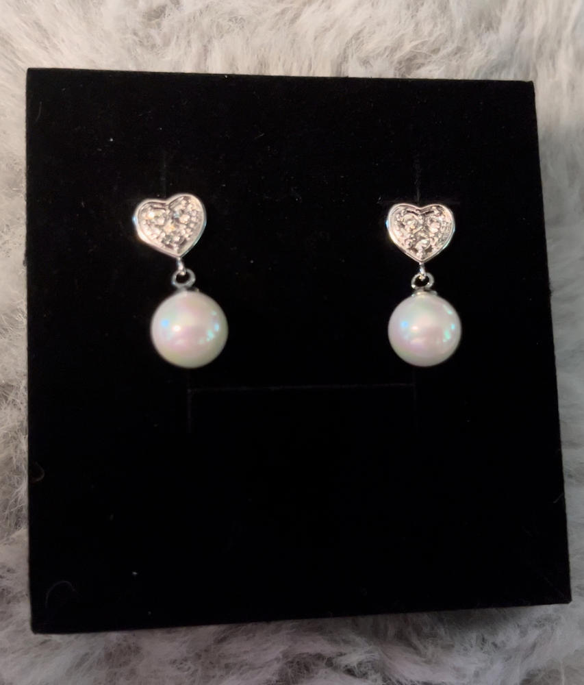 Kenley 18k White Gold Pearl Stud Earrings with Heart Shaped Swarovski Crystals - Customer Photo From SmithieMomma