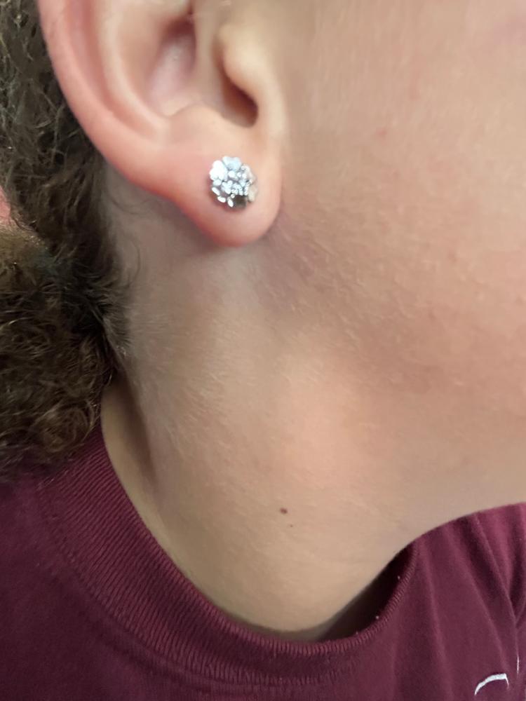 Khloe 18k White Gold Heart Stud Earrings with Round Cut Crystals - Customer Photo From C.Garrett