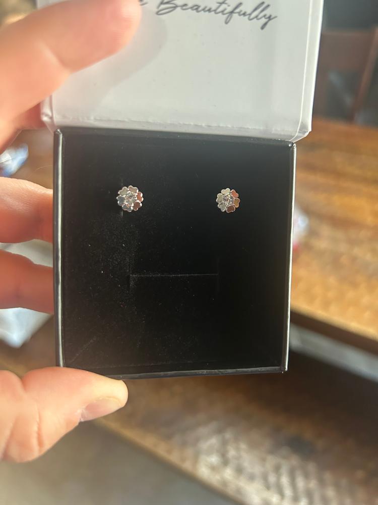 Khloe 18k White Gold Heart Stud Earrings with Round Cut Crystals - Customer Photo From C.Garrett