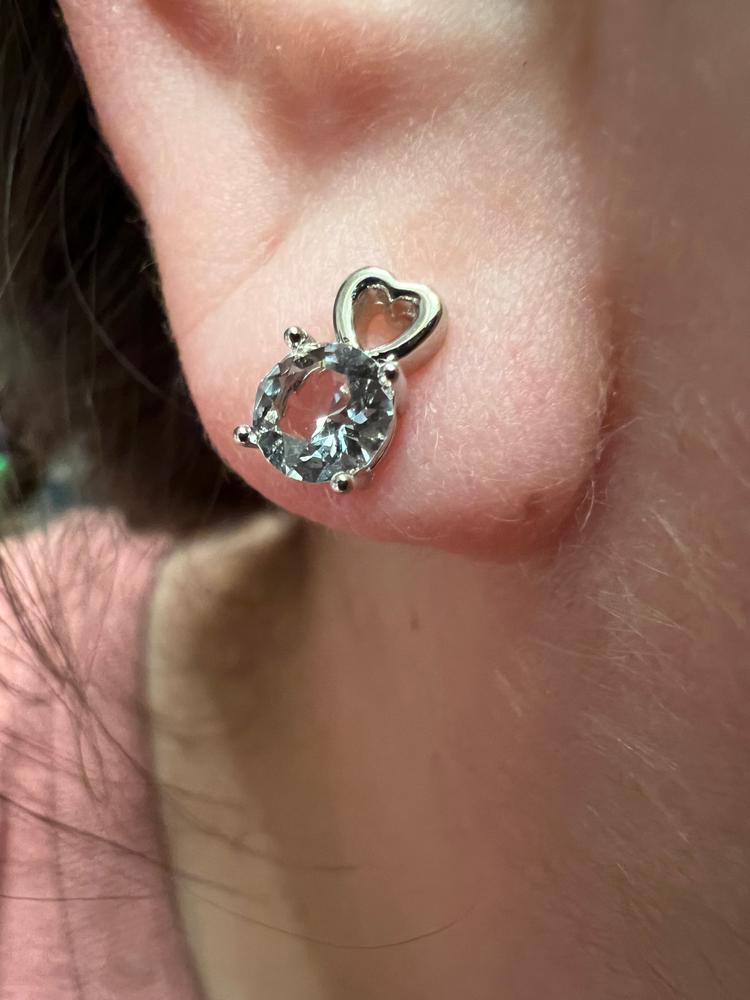 Marian 18k White Gold Heart Earrings with Round Cut Crystals - Customer Photo From Mallory T.