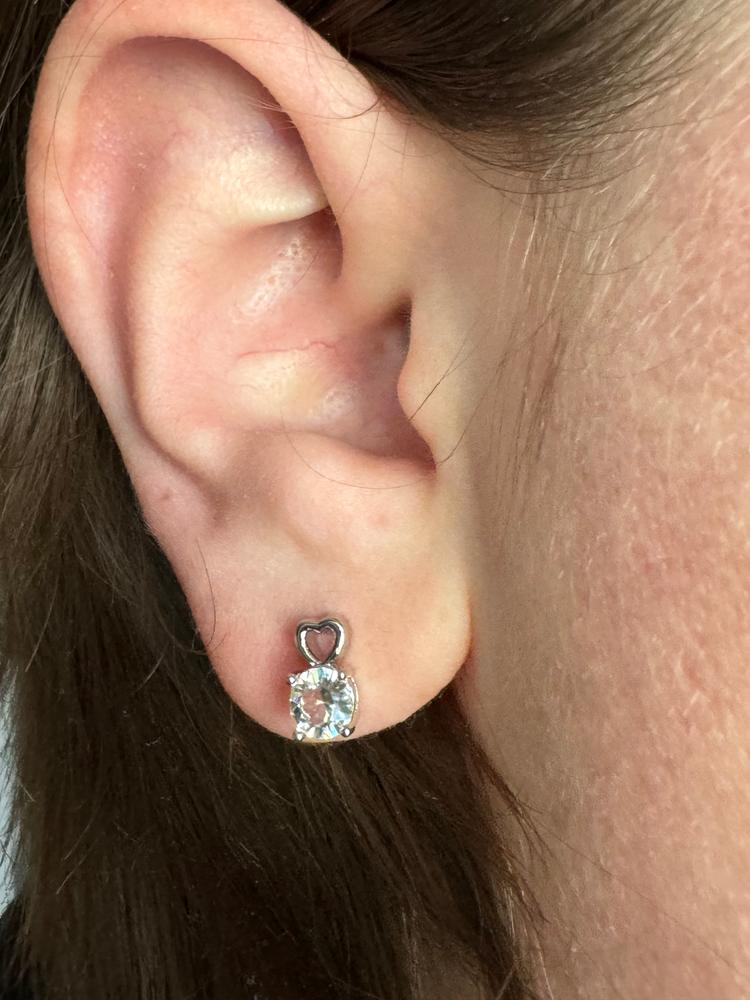 Marian 18k White Gold Heart Earrings with Round Cut Crystals - Customer Photo From Dani C.