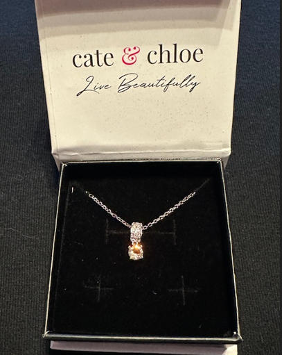 Monroe 18k White Gold Pendant Necklace with Round Cut Crystals - Customer Photo From Mary D.