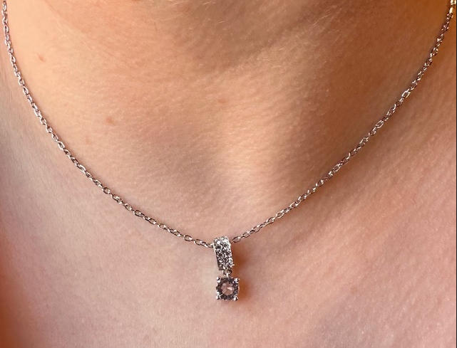 Monroe 18k White Gold Pendant Necklace with Round Cut Crystals - Customer Photo From Mary D.