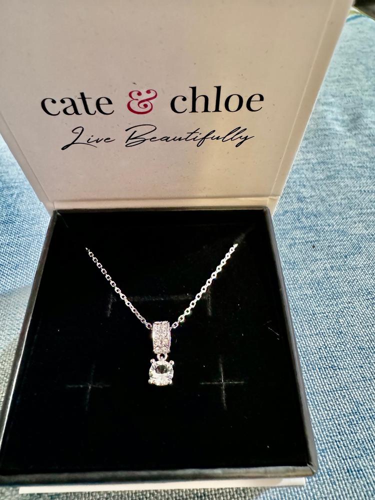 Monroe 18k White Gold Pendant Necklace with Round Cut Crystals - Customer Photo From Kris