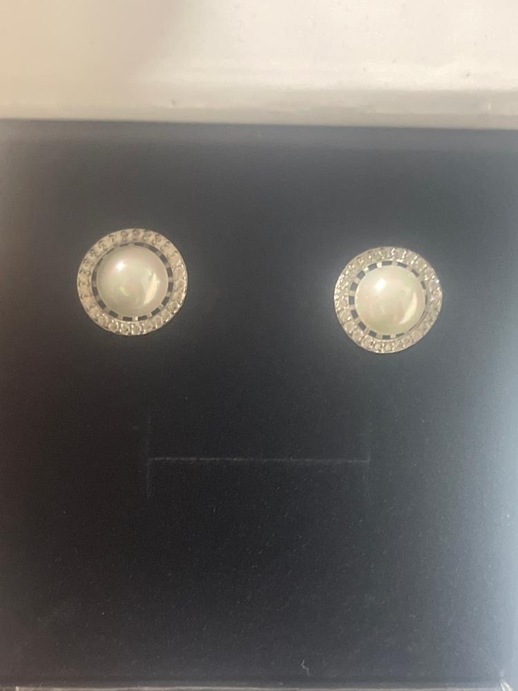 Nina 18k White Gold Classic Pearl Stud Earrings with Swarovski Crystal Halo - Customer Photo From Makayla R.