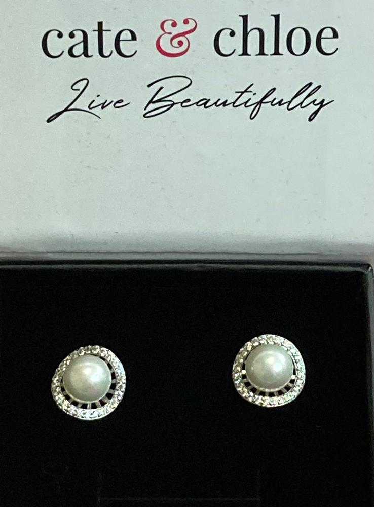 Nina 18k White Gold Classic Pearl Stud Earrings with Swarovski Crystal Halo - Customer Photo From Novera