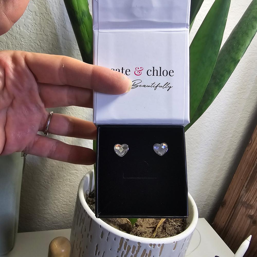 Violet 18k White Gold Plated Heart Crystal Stud Earrings - Customer Photo From Hollie H.