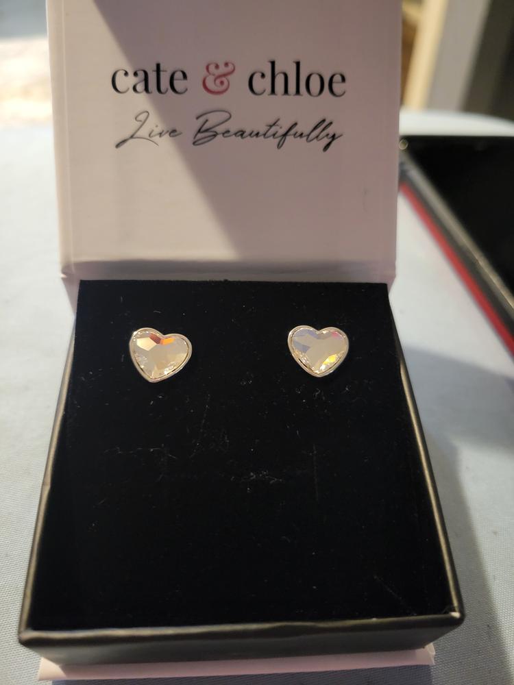 Violet 18k White Gold Plated Heart Crystal Stud Earrings - Customer Photo From CL S.