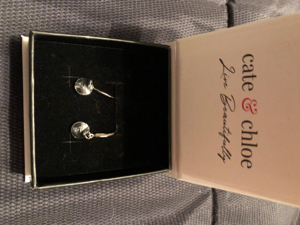 Reese 18k White Gold Plated Earrings with Solitaire Round Cut Crystals - Final Sale - Customer Photo From Jo R.