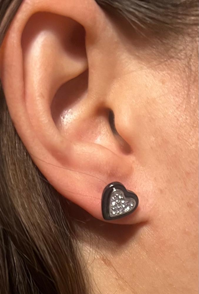 Rory 18k White Gold Plated Heart Halo Stud Earrings with Crystals - Customer Photo From Iris C.