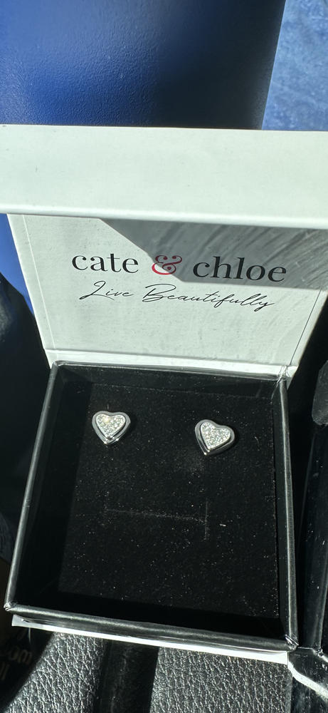 Rory 18k White Gold Plated Heart Halo Stud Earrings with Crystals - Customer Photo From Kim L.