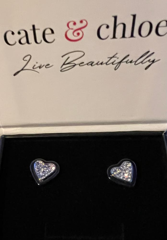 Rory 18k White Gold Plated Heart Halo Stud Earrings with Crystals - Customer Photo From Christine H.