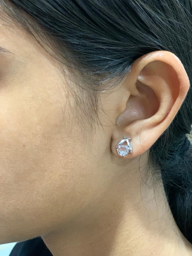 Eloise Modest 18k White Gold Plated Stud Halo Earrings with Solitaire Round Cut Swarovski Crystals - Customer Photo From Bin P.