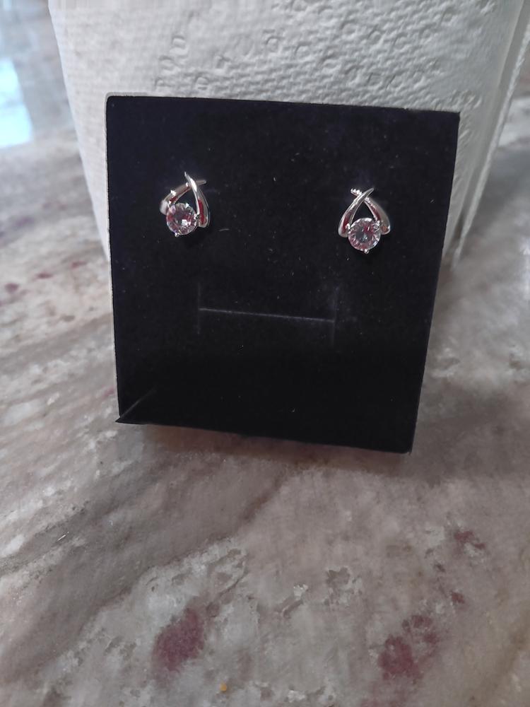 Eloise Modest 18k White Gold Plated Stud Halo Earrings with Solitaire Round Cut Swarovski Crystals - Customer Photo From Deborah S.