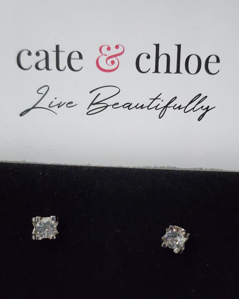 Clara 18k Gold Plated Stud Earrings with Solitaire Round Cut Simulated Diamond Crystal - Customer Photo From TabithaF