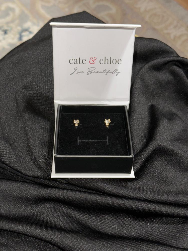 Clara 18k Gold Plated Stud Earrings with Solitaire Round Cut Simulated Diamond Crystal - Customer Photo From Ed