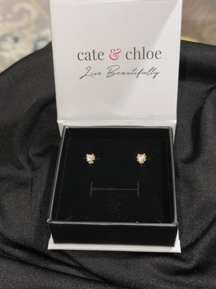 Clara 18k Gold Plated Stud Earrings with Solitaire Round Cut Simulated Diamond Crystal - Customer Photo From Ed