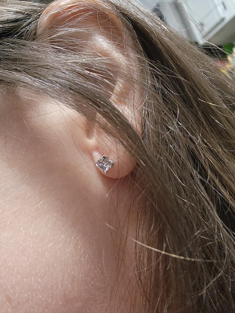 Clara 18k Gold Plated Stud Earrings with Solitaire Round Cut Simulated Diamond Crystal - Customer Photo From TabithaF