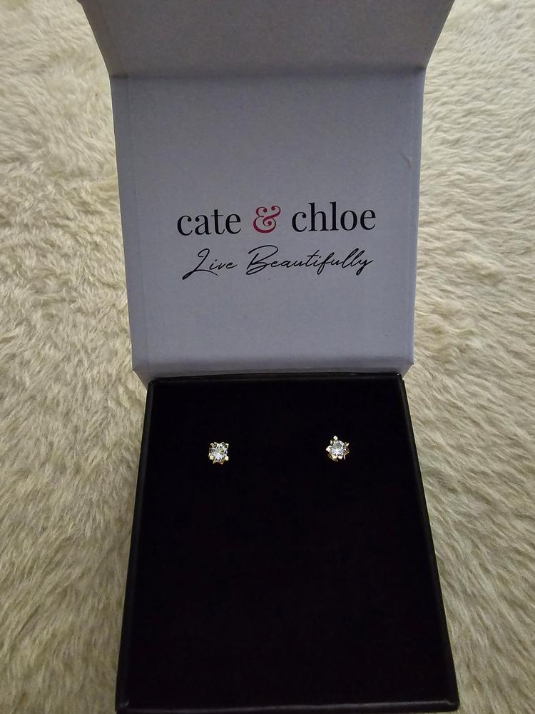 Clara 18k Gold Plated Stud Earrings with Solitaire Round Cut Simulated Diamond Crystal - Customer Photo From I a.