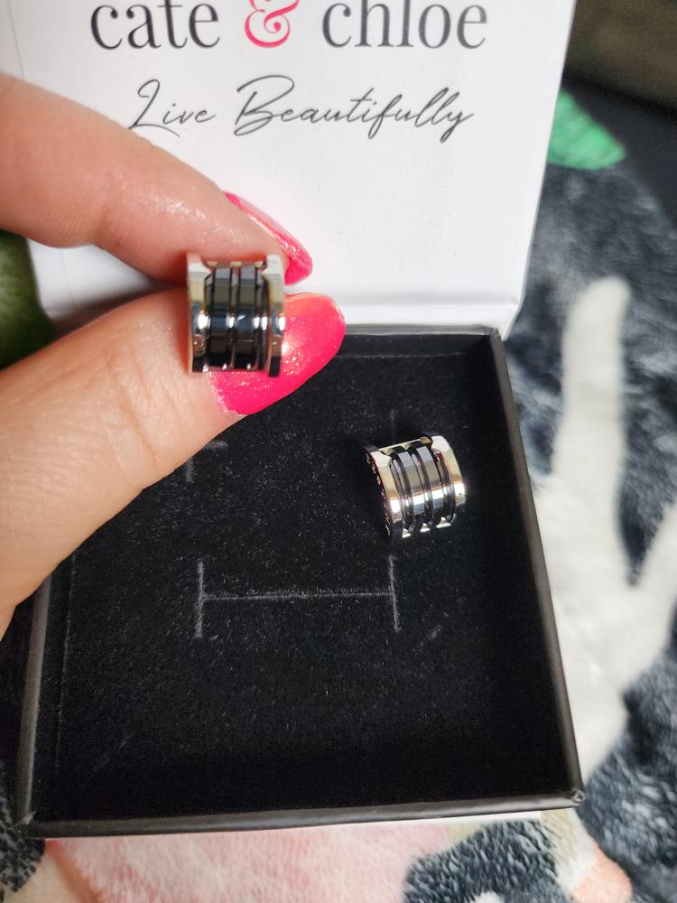 Kali "Wondrous" 18K White Gold Half Hoop Earrings With Ceramic Inlay - Customer Photo From Fredricks