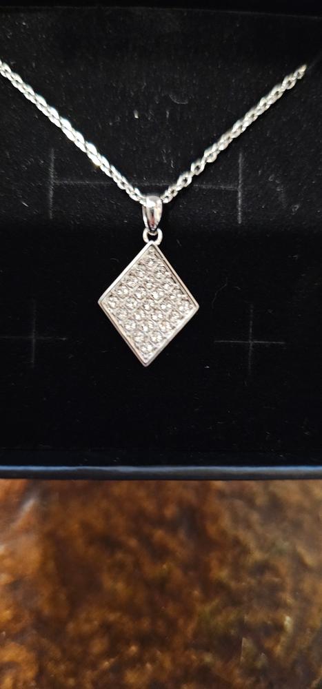 Lennon "Esteemed" 18k White Gold Diamond Shaped Pendant Necklace with Swarovski Crystals - Customer Photo From Nicolette