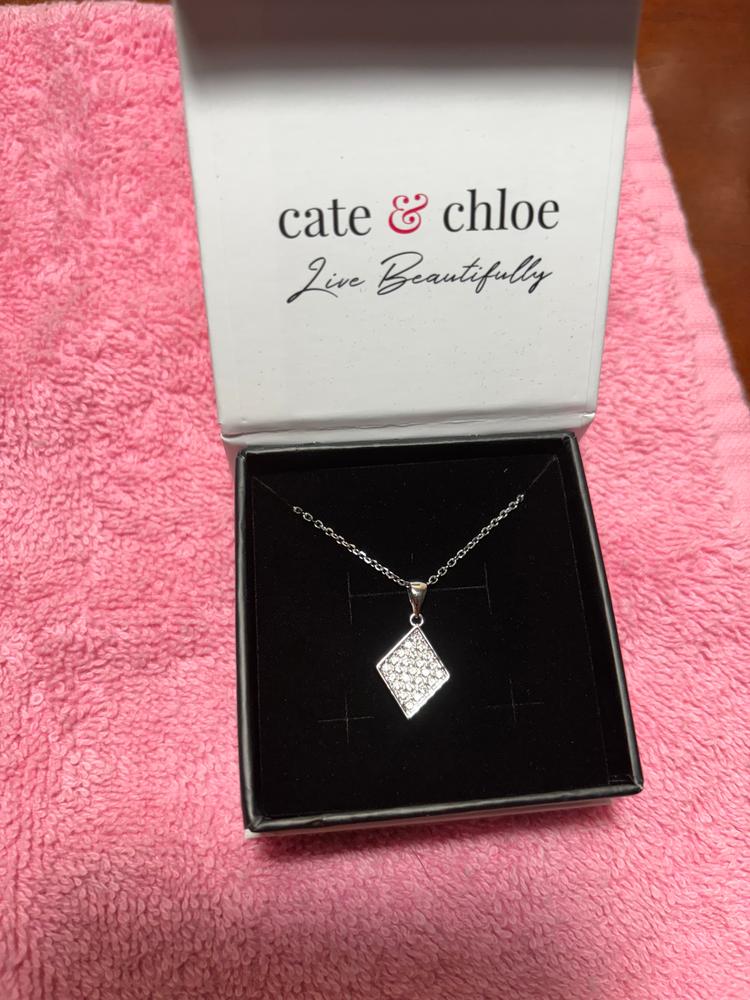 Lennon "Esteemed" 18k White Gold Diamond Shaped Pendant Necklace with Swarovski Crystals - Customer Photo From Brittany D.