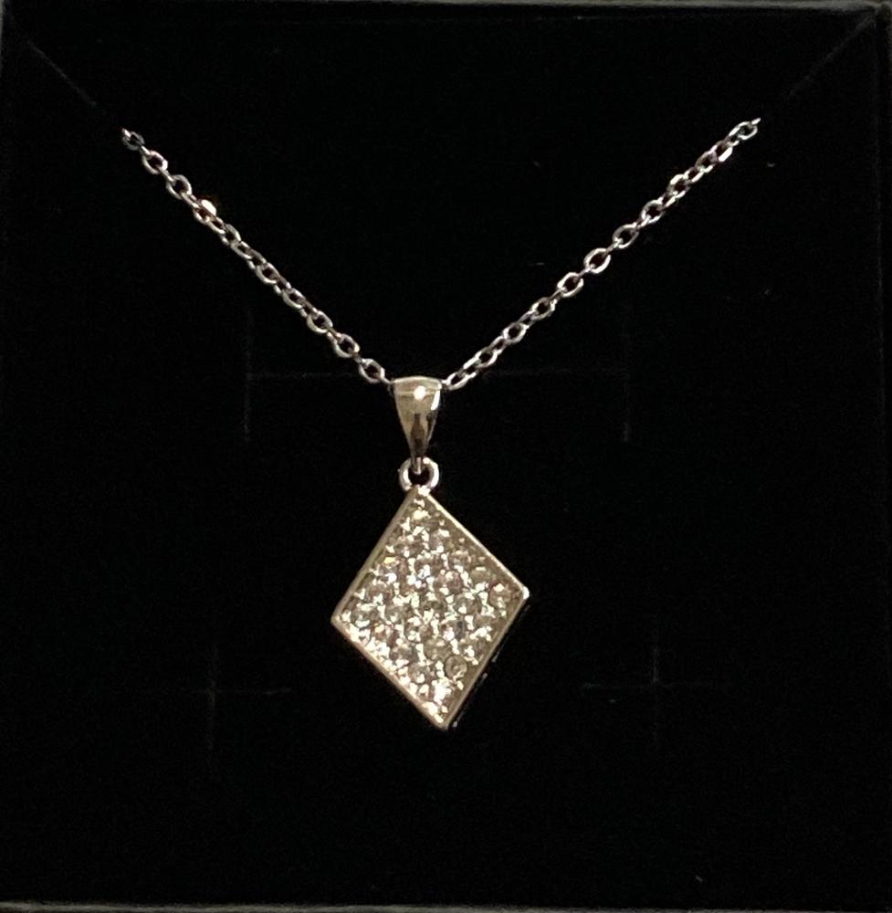 Lennon "Esteemed" 18k White Gold Diamond Shaped Pendant Necklace with Swarovski Crystals - Customer Photo From Kathy