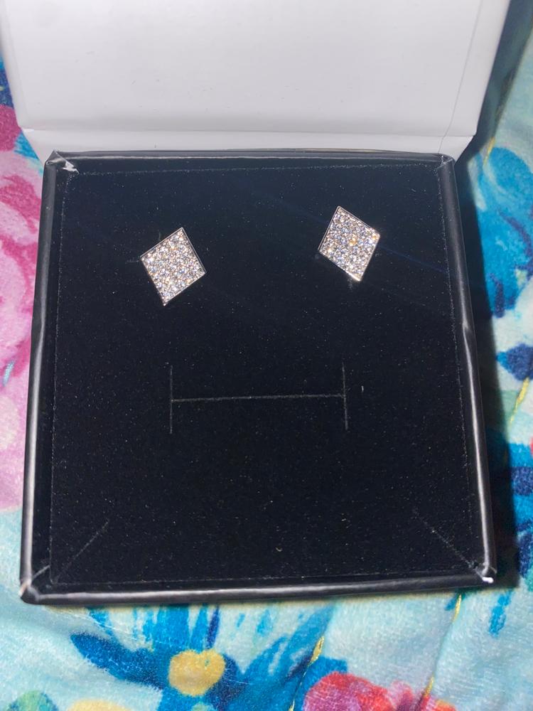 Lennon18k White Gold Plated Diamond Shaped Stud Earrings - Customer Photo From Mandy78