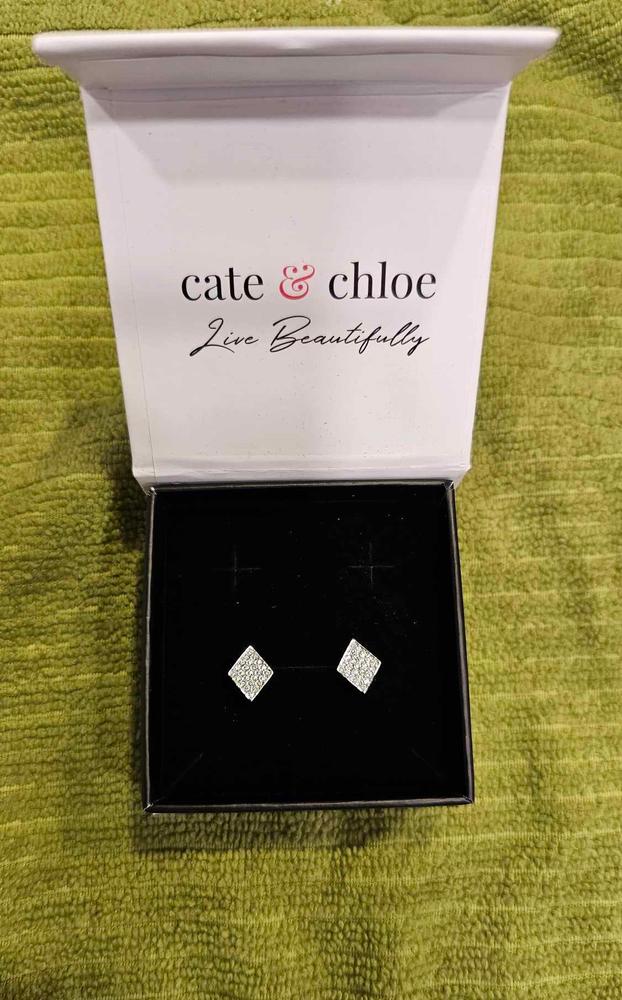 Lennon18k White Gold Plated Diamond Shaped Stud Earrings - Customer Photo From JEM