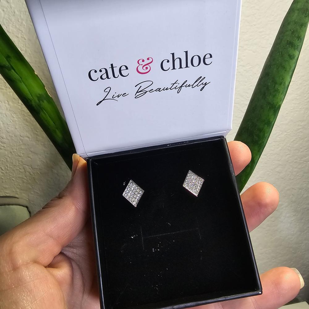 Lennon18k White Gold Plated Diamond Shaped Stud Earrings - Customer Photo From Hollie H.