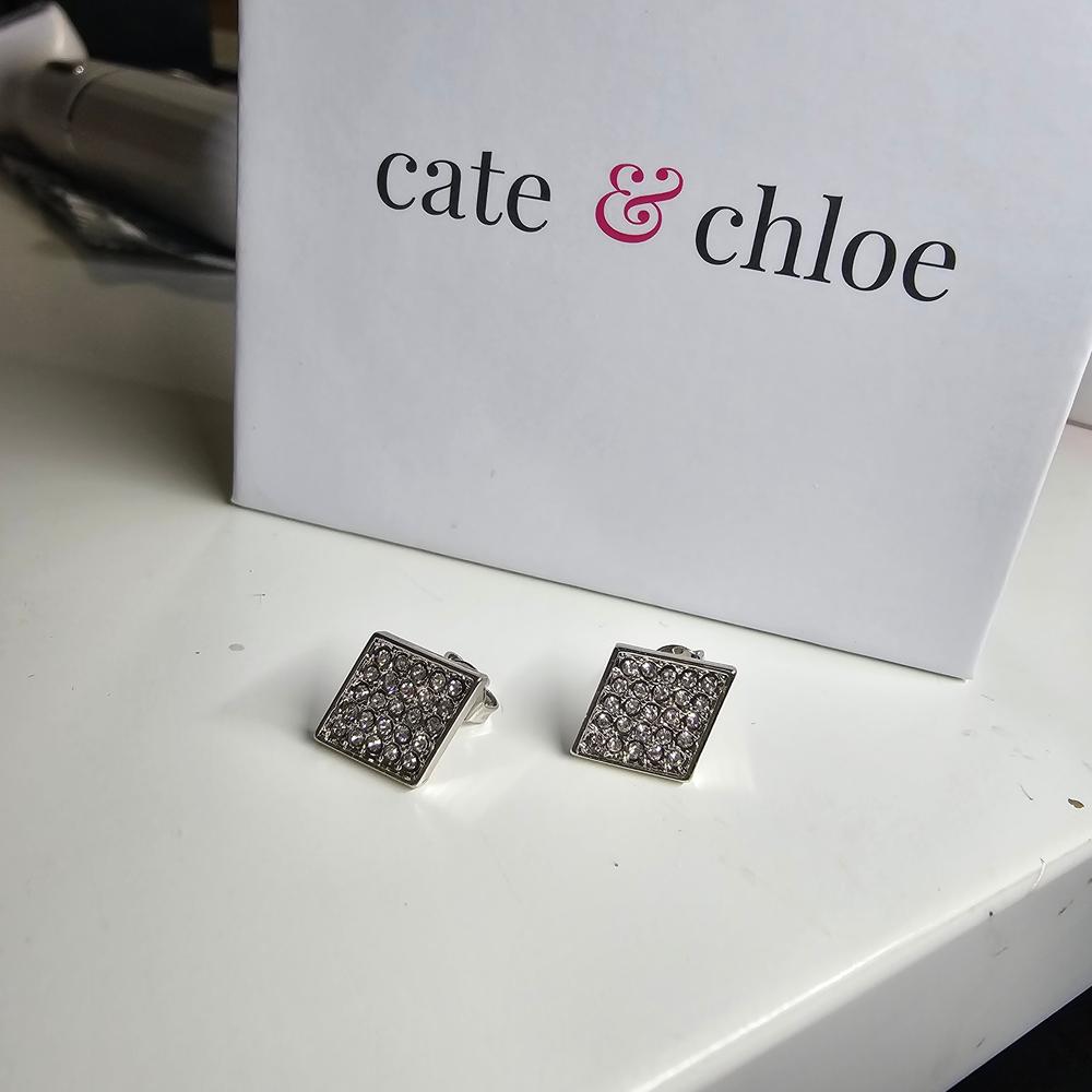 Lennon18k White Gold Plated Diamond Shaped Stud Earrings - Customer Photo From Hollie H.