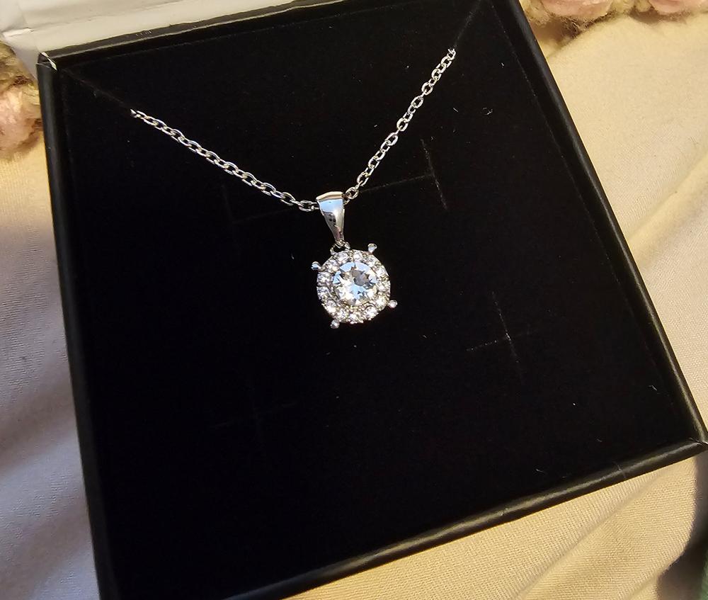 Raylee "Brilliant" 18k White Gold Plated Halo Pendant Necklace with Swarovski Crystals - Customer Photo From Jenn H.