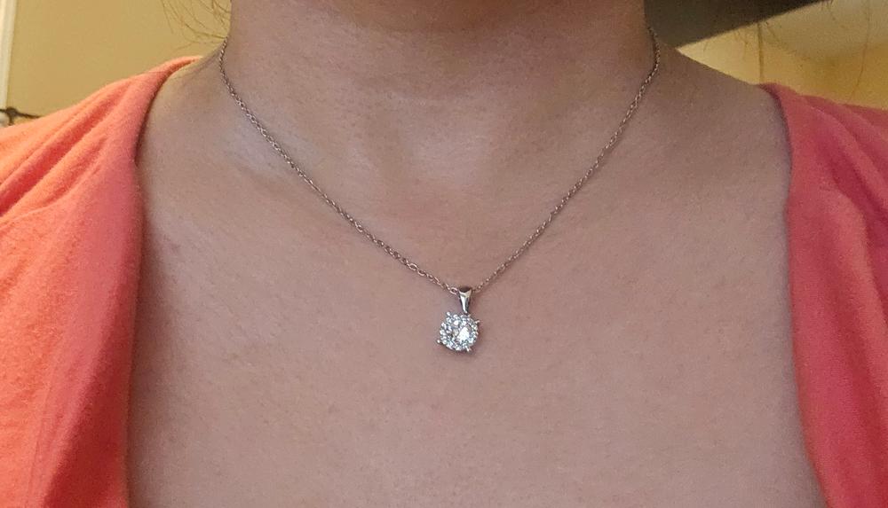 Raylee "Brilliant" 18k White Gold Plated Halo Pendant Necklace with Swarovski Crystals - Customer Photo From Jenn H.