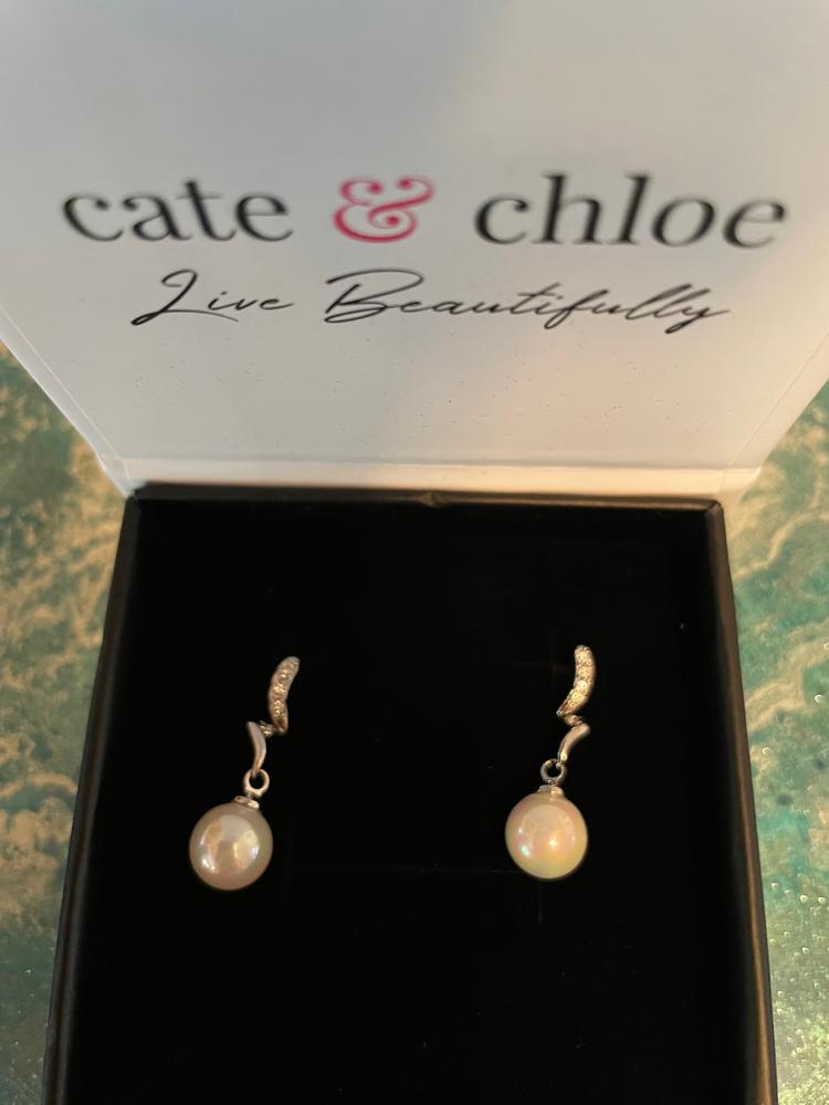 Ophelia 18k White Gold Plated Drop Pearl Crystal Earrings - Customer Photo From Ang