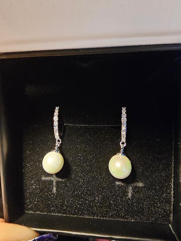 Daphne 18K White Gold Plated Simulated Diamond Pearl Drop Earrings - Customer Photo From Luna