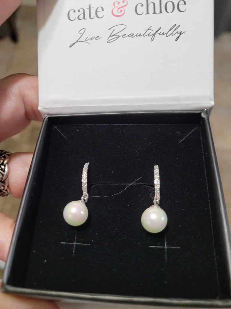 Daphne 18K White Gold Plated Simulated Diamond Pearl Drop Earrings - Customer Photo From TINA