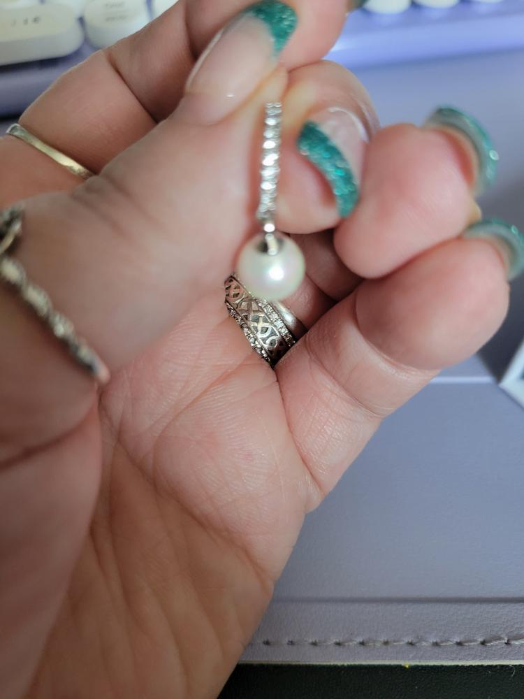 Daphne 18K White Gold Plated Simulated Diamond Pearl Drop Earrings - Customer Photo From Jennifer L.