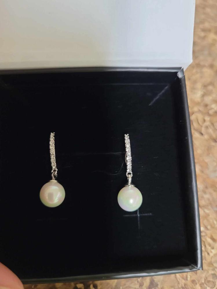 Daphne 18K White Gold Plated Simulated Diamond Pearl Drop Earrings - Customer Photo From TINA