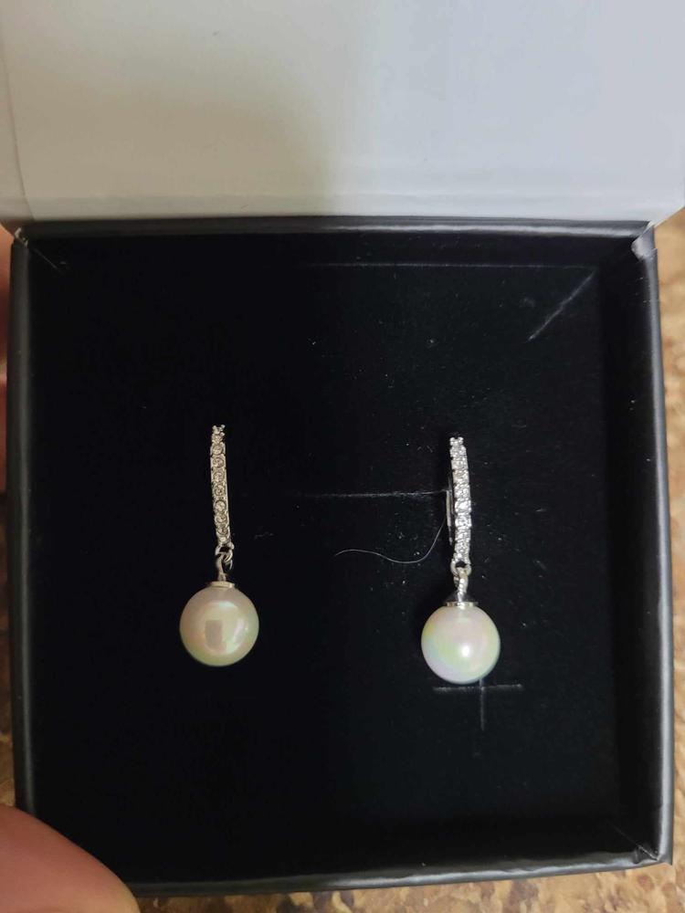 Daphne 18K White Gold Plated Simulated Diamond Pearl Drop Earrings - Customer Photo From TINA