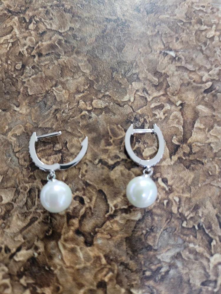 Daphne 18K White Gold Plated Simulated Diamond Pearl Drop Earrings - Customer Photo From TINA