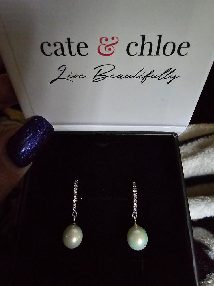 Daphne 18K White Gold Plated Simulated Diamond Pearl Drop Earrings - Customer Photo From Luna